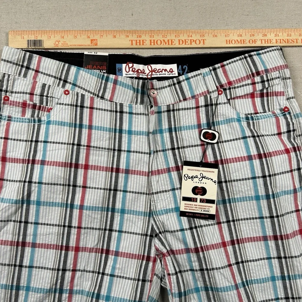 Pepe Jeans London Shorts Mens 42 Seersucker Plaid Hip Hop Street Long Baggy